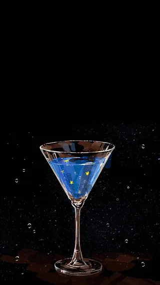 黑色手绘星空中的鸡尾酒杯酒吧海报高清