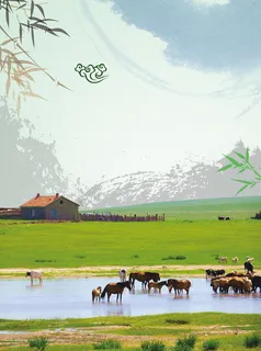草原旅游宣传单背景素材高清