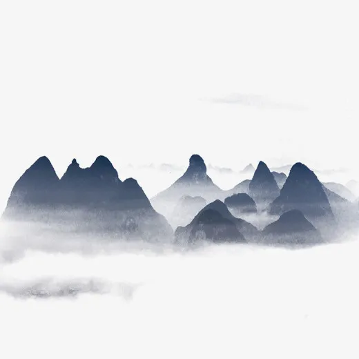 灰色传统水墨山水元素免抠