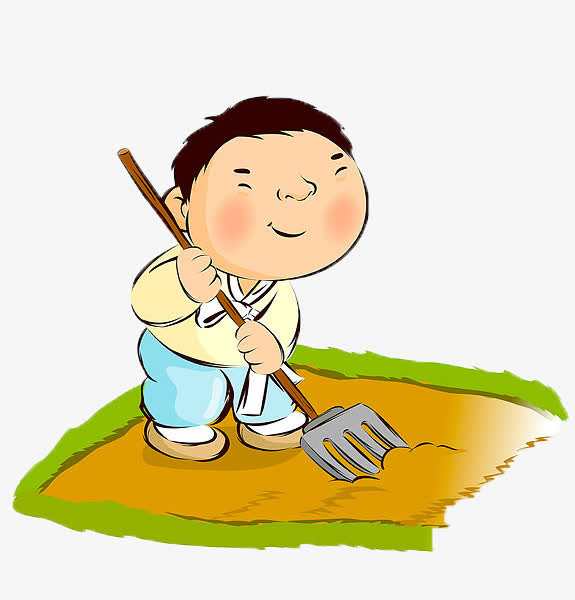 用锄头刨地的农民卡通形象免抠