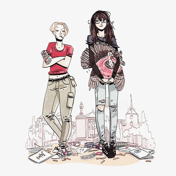 人物水彩漫画免抠