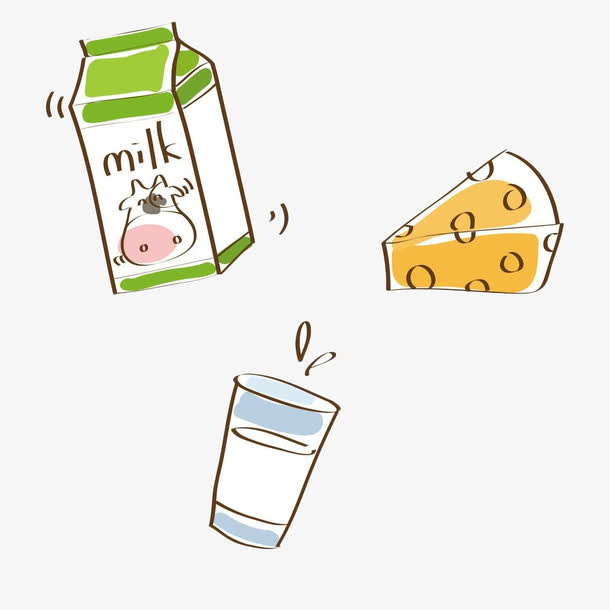 卡通牛奶盒奶酪和杯子免抠