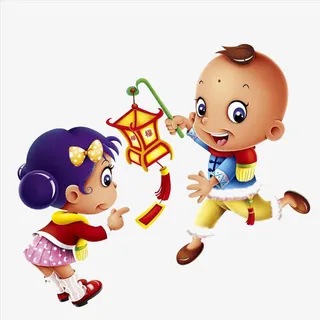 卡通拿着灯笼的男孩免抠