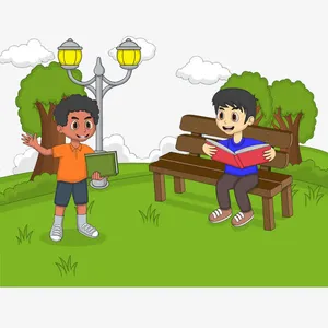 卡通公园晨读免抠