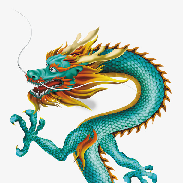 手绘龙抬头青色龙免抠