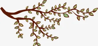 手绘绿色漫画树枝免抠