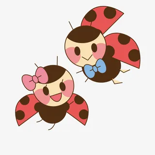 卡通七星瓢虫秀恩爱飞行免抠