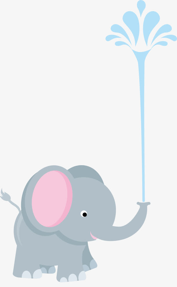 手绘灰色大象喷水免抠