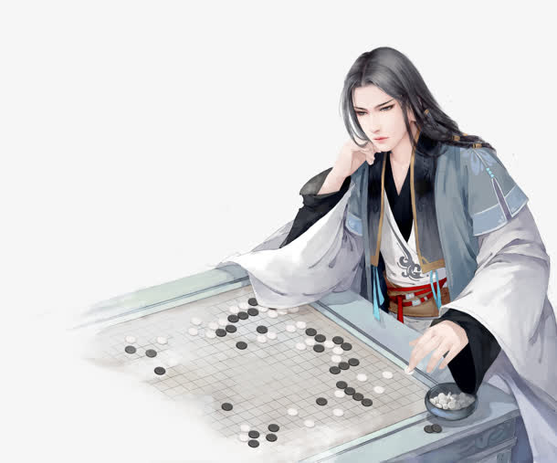彩绘立绘下围棋男子免抠