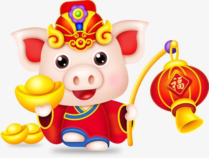 新年猪年提灯笼插画免抠