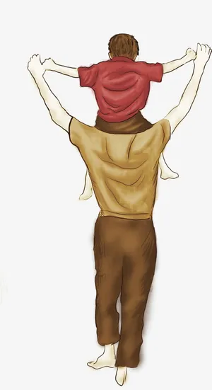 高清温馨画面卡通父子背影免抠