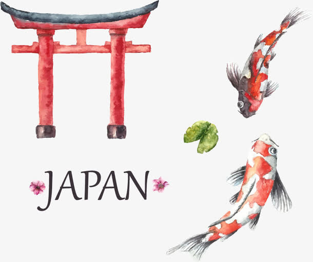 手绘水彩日本印象免抠