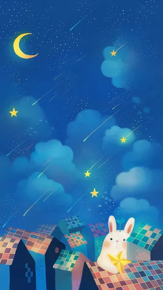 卡通可爱兔子夜景平面广告高清