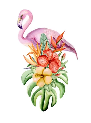 手绘粉色大鸟花朵海报免抠