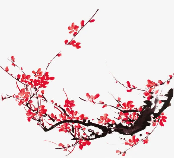 创意水墨立绘风格红色的梅花免抠