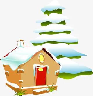 冬季雪地小屋免抠