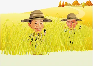 麦地里割麦子的农民免抠