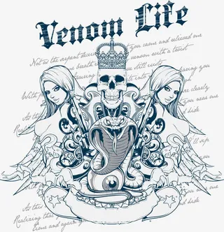 骷髅美女蛇印花免抠