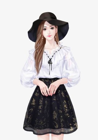 手绘插画都市美女免抠