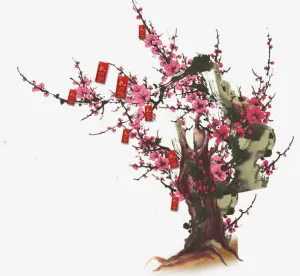 唯美精美花树桃花红包喜鹊免抠