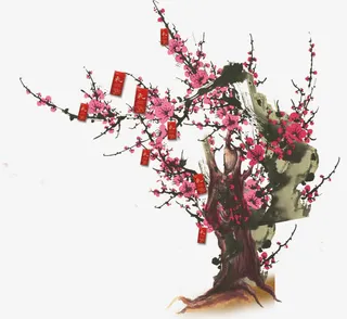 唯美精美花树桃花红包喜鹊免抠