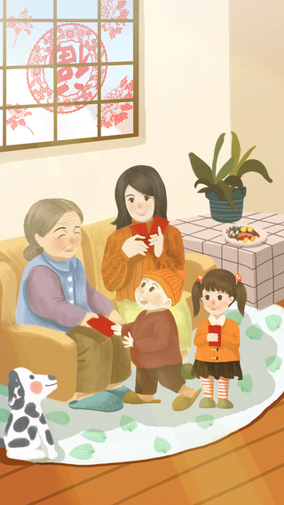 手绘新年场景图高清