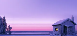 雪松 雪中房屋 黄昏高清