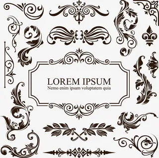复古花纹边框矢量装饰纹样免抠