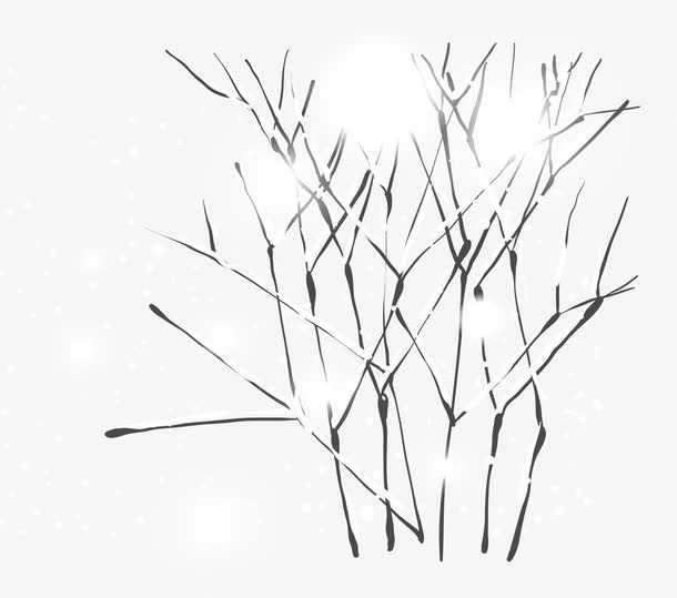 纷飞的雪花和树枝免抠