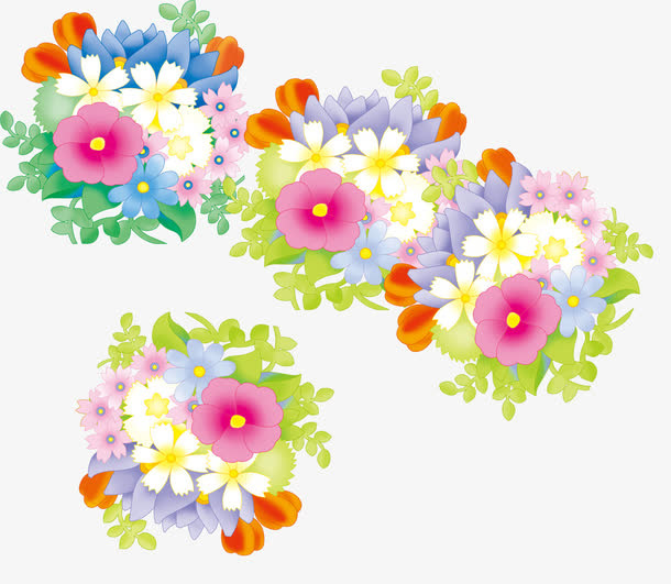一簇卡通鲜花免抠