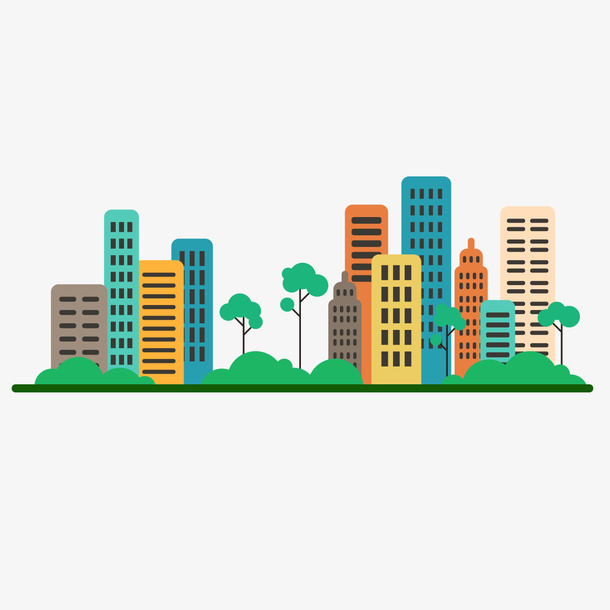简洁卡通城市楼房免抠