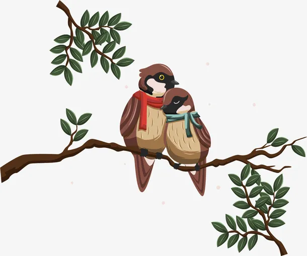 树枝上依偎的鸟儿免抠