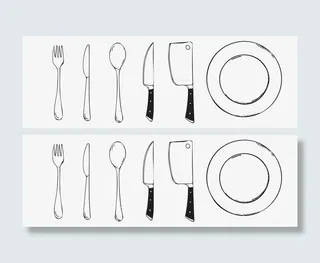 卡通手绘餐具免抠