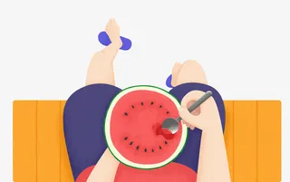 手绘装饰插图夏天吃西瓜免抠