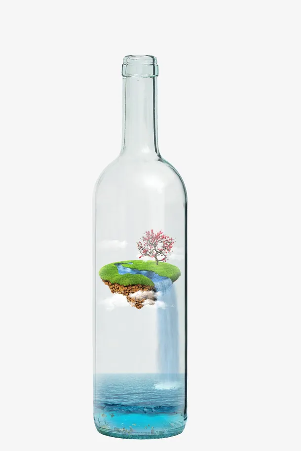 瓶中小岛PNG免抠