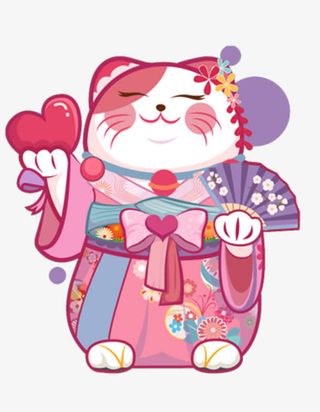 穿日本服饰的卡通桃花猫免抠