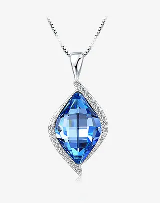 精美菱形蓝宝石纯银吊坠免抠