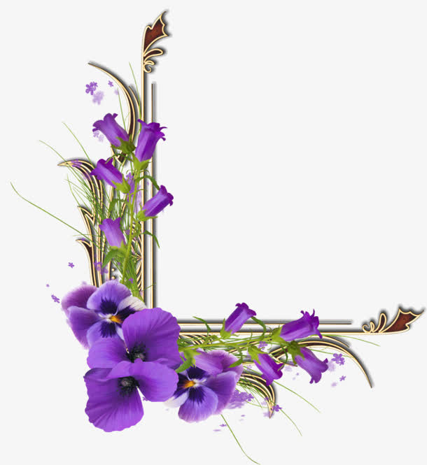 紫色花朵树枝边框免抠