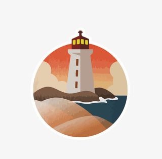 夕阳西下灯楼灯塔标志免抠