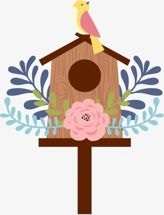 春天装饰小鸟鲜花素材免抠