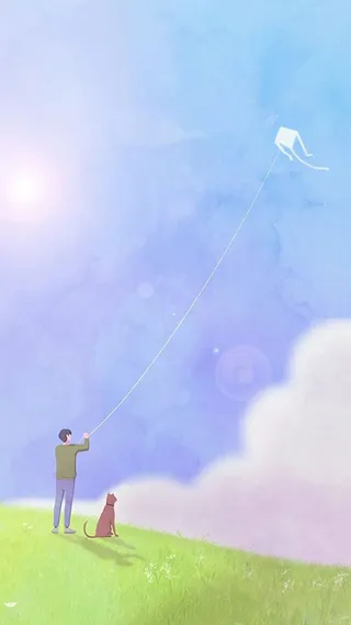 蓝天绿地放风筝H5背景高清