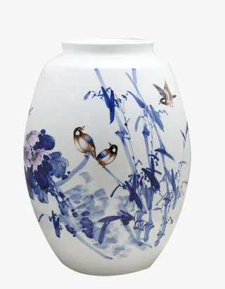 水墨青花瓷花瓶免扣png素材免抠