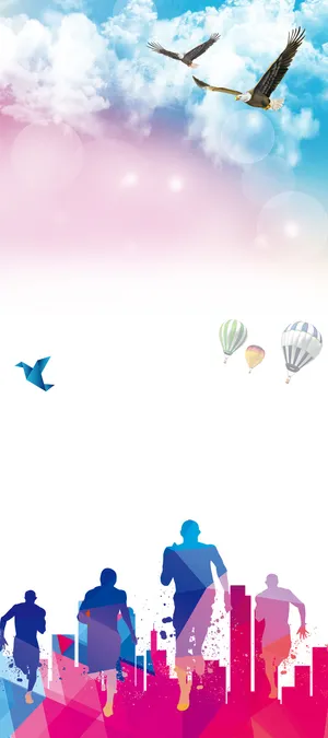 奔跑吧运动会创意海报背景模板高清