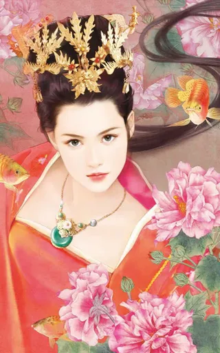 手绘凶狠的古典美女免抠