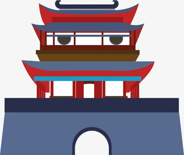 古建筑手绘城楼免抠