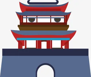 古建筑手绘城楼免抠