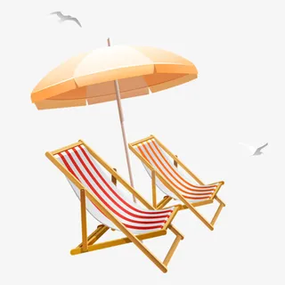 休闲，躺椅，遮阳伞，海鸥免抠