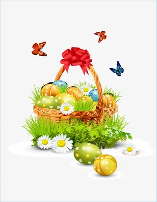 复活节彩蛋花篮素材免抠