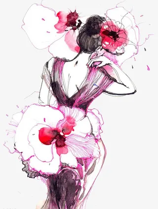水墨花朵女人高清免扣素材免抠