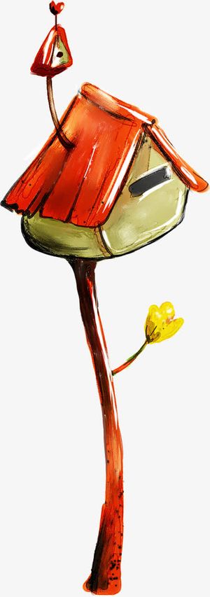 插画春天房屋美景免抠